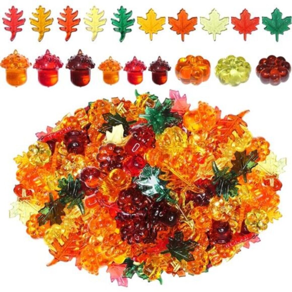 Fall Vase‎ Filler 165 Pcs Acrylic Pumpkin Leaves Acorn Gems Sensory Bin Fillers